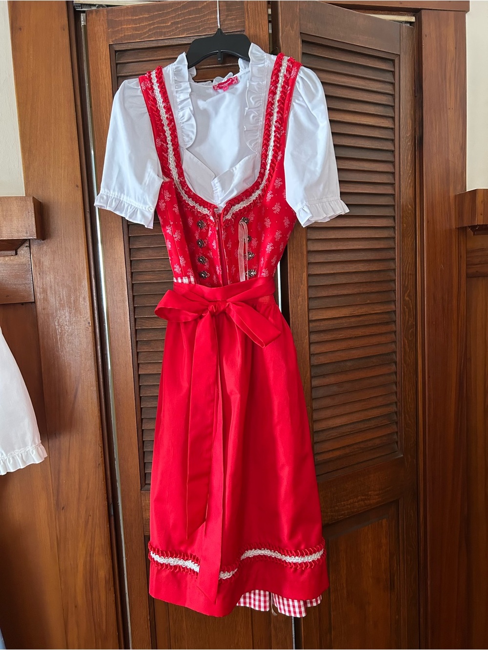 Red Traditional Dirndl Dress + White Blouse | Oktoberfest